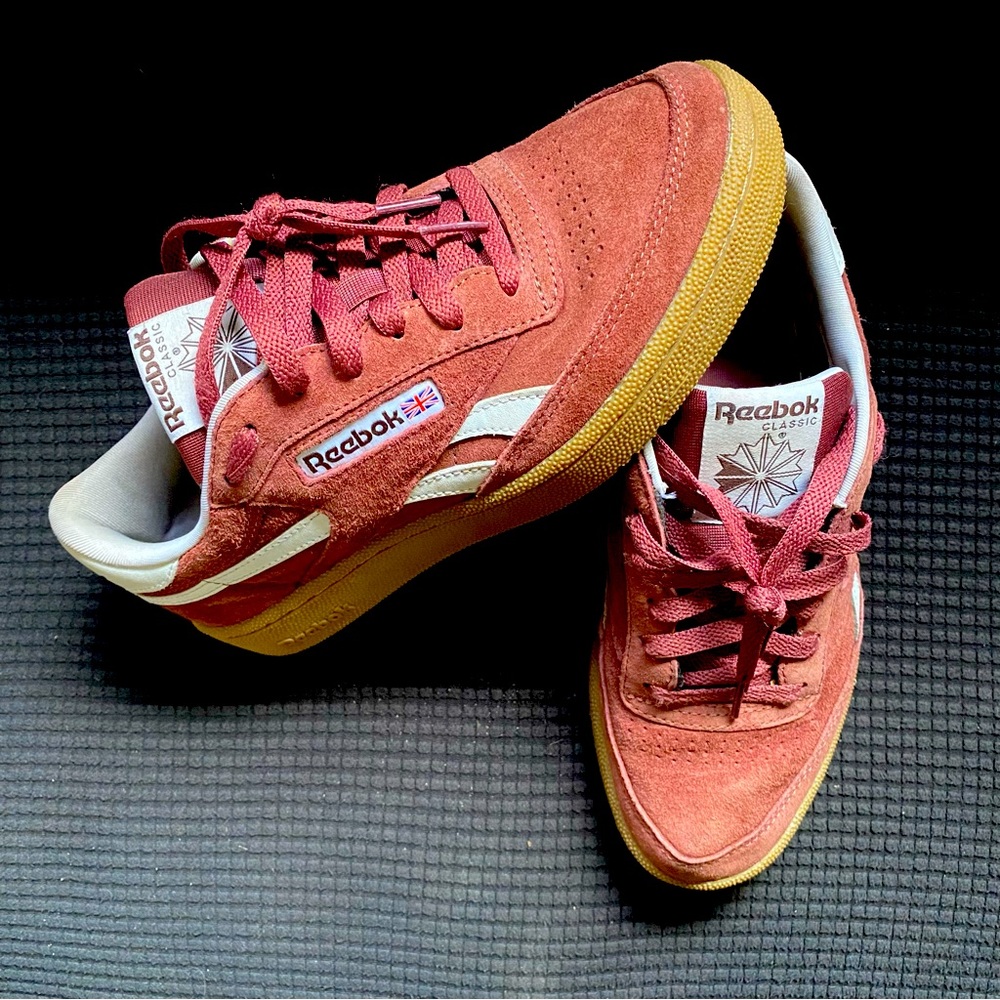 Reebok Coral Red Suede Sneakers with Yellow Gum Sole